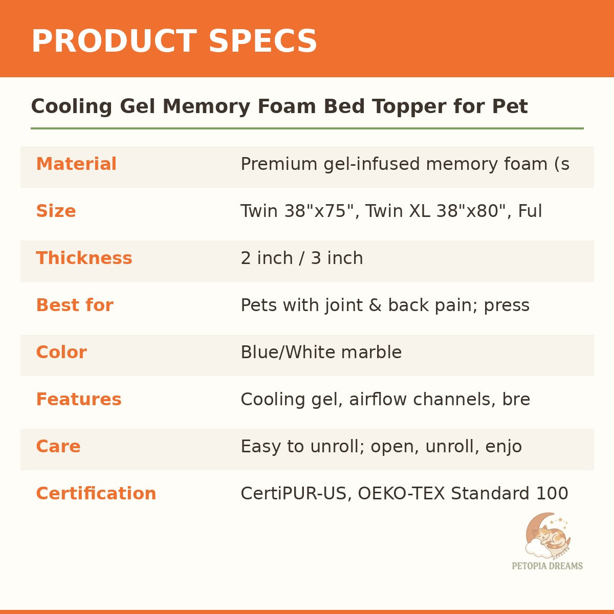 Cooling Gel Memory Foam Bed Topper for Pets with Joint & Back Pain | Petopia Dreams