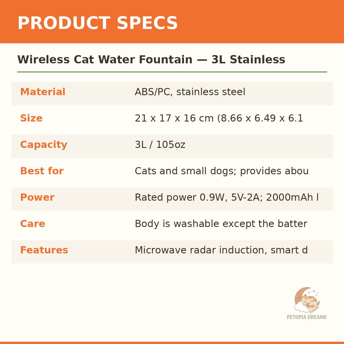 Wireless Cat Water Fountain — 3L Stainless Steel Pet Fountain | Petopia Dreams