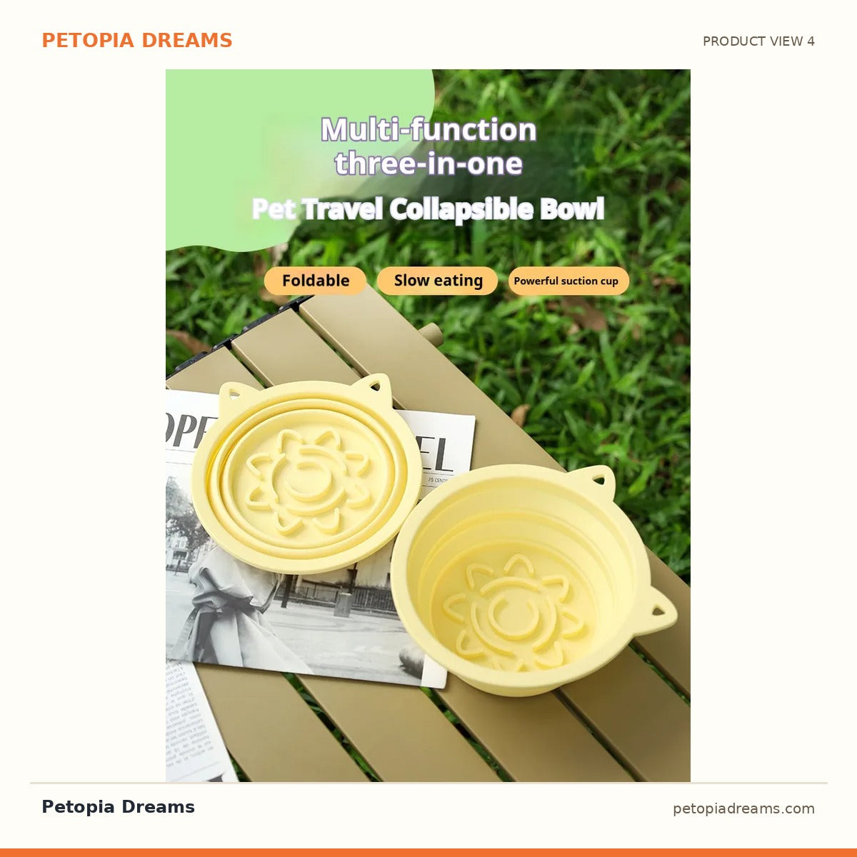 Additional product view of Collapsible Dog Travel Bowl with Suction Cups & Slow-Feeder | Petopia Dreams