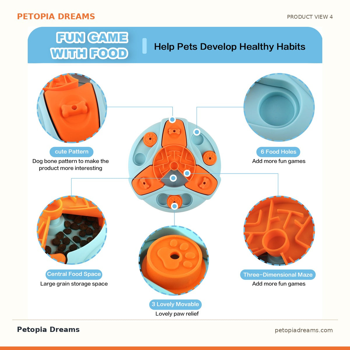 Additional product view of Dog Puzzle Feeder Toy - Slow Feeder Bowl That Boosts IQ | Petopia Dreams