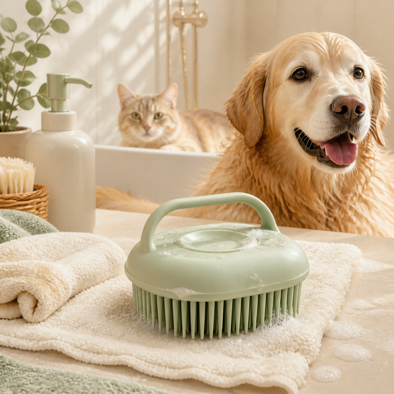 Soft Bath & Grooming Brush for Dogs and Cats