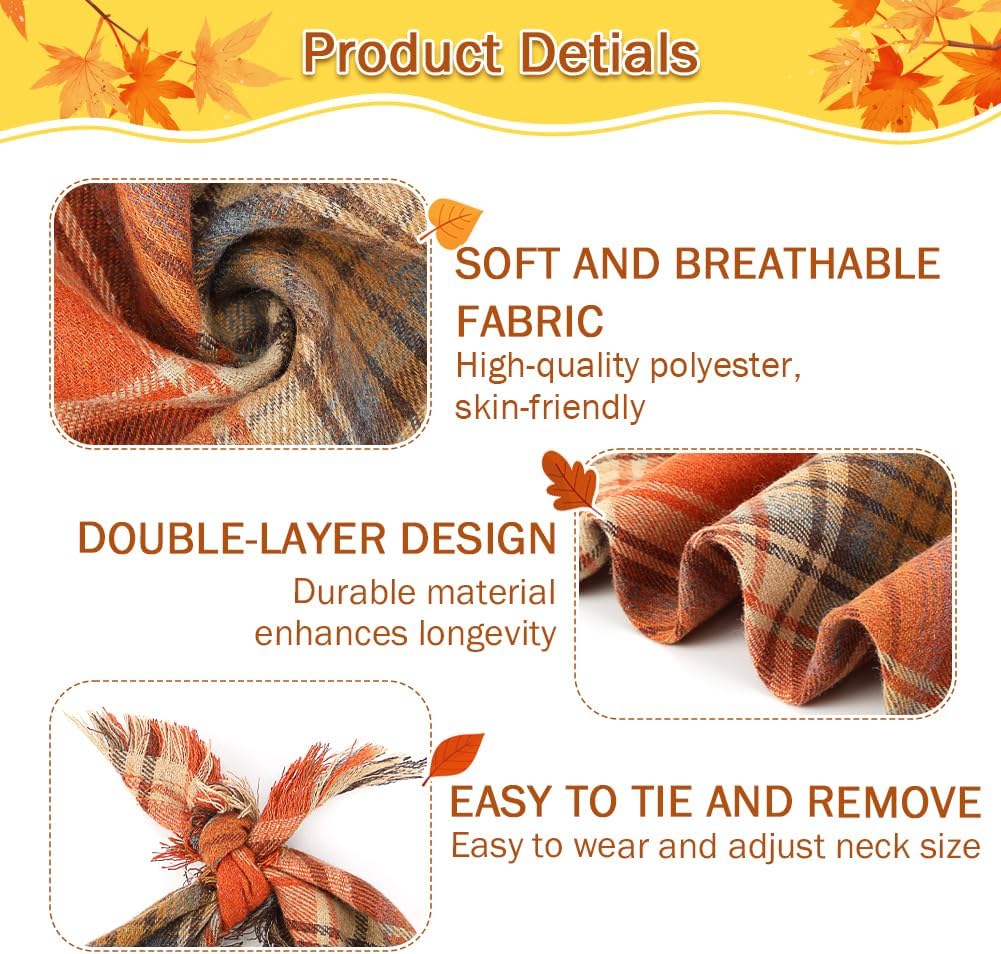 Additional view of Fall Plaid Dog Bandana with Tassels — Cozy Autumn Scarf