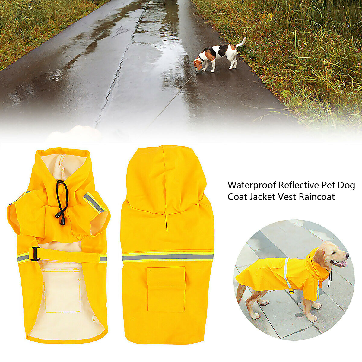 Hooded Dog Raincoat with Reflective Stripe & Leash Hole
