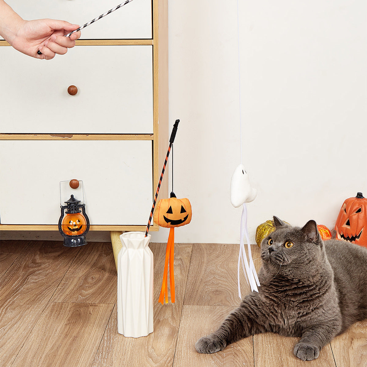 Additional view of Halloween Cat Teaser Wand — Ghost & Pumpkin Plush Toy