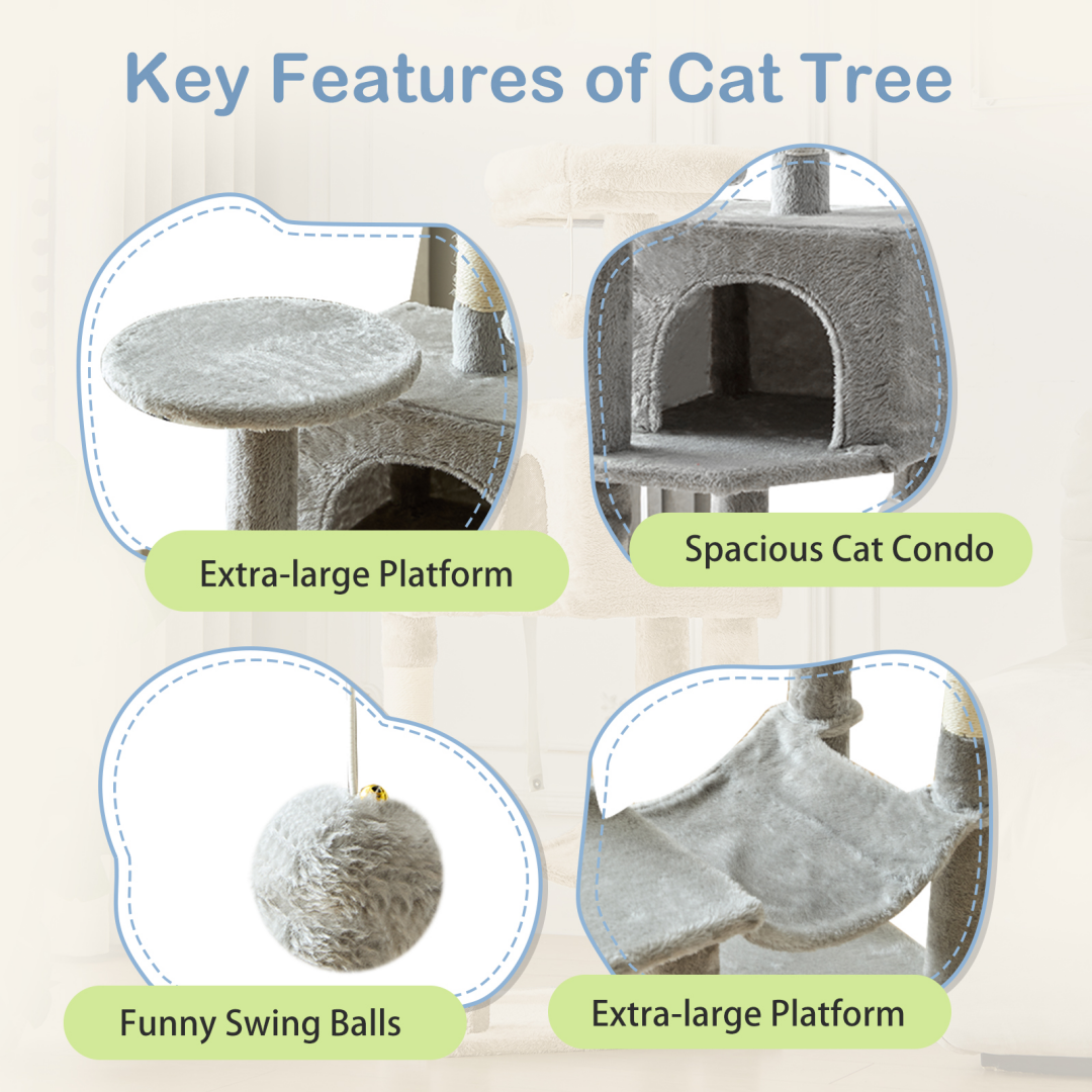 44-Inch Cat Tree Tower with Sisal Scratching Posts & Hammock