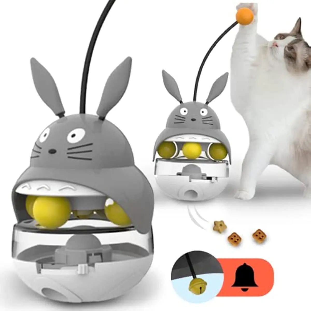 Interactive Cat Treat Dispenser Tower with Bell Toy