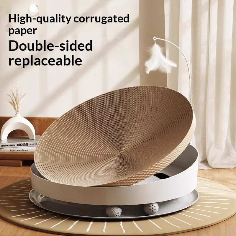 3-in-1 Cat Scratcher with Feather Teaser & Bell Ball