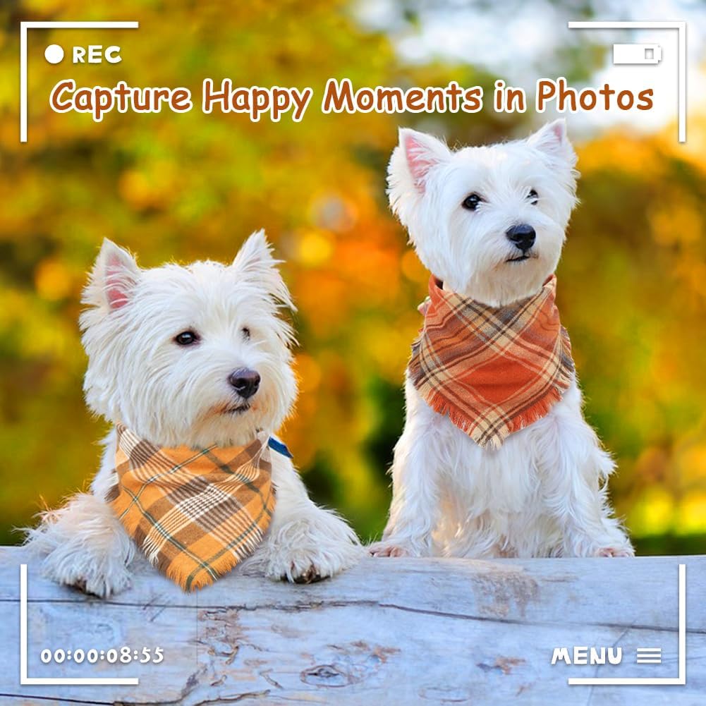 Additional view of Fall Plaid Dog Bandana with Tassels — Cozy Autumn Scarf