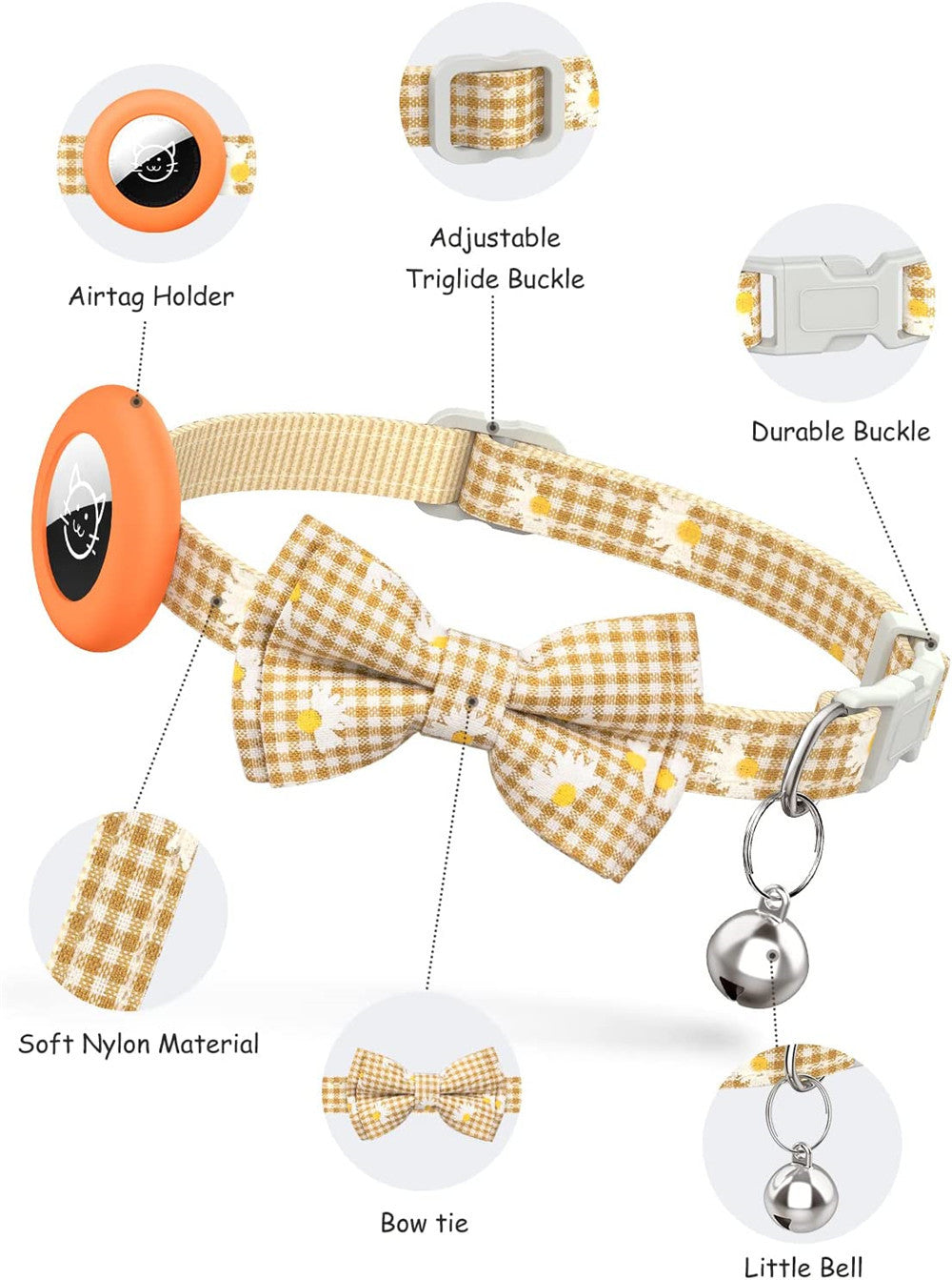 Additional view of Plaid Bow Dog & Cat Collar — Adorable Everyday Charm