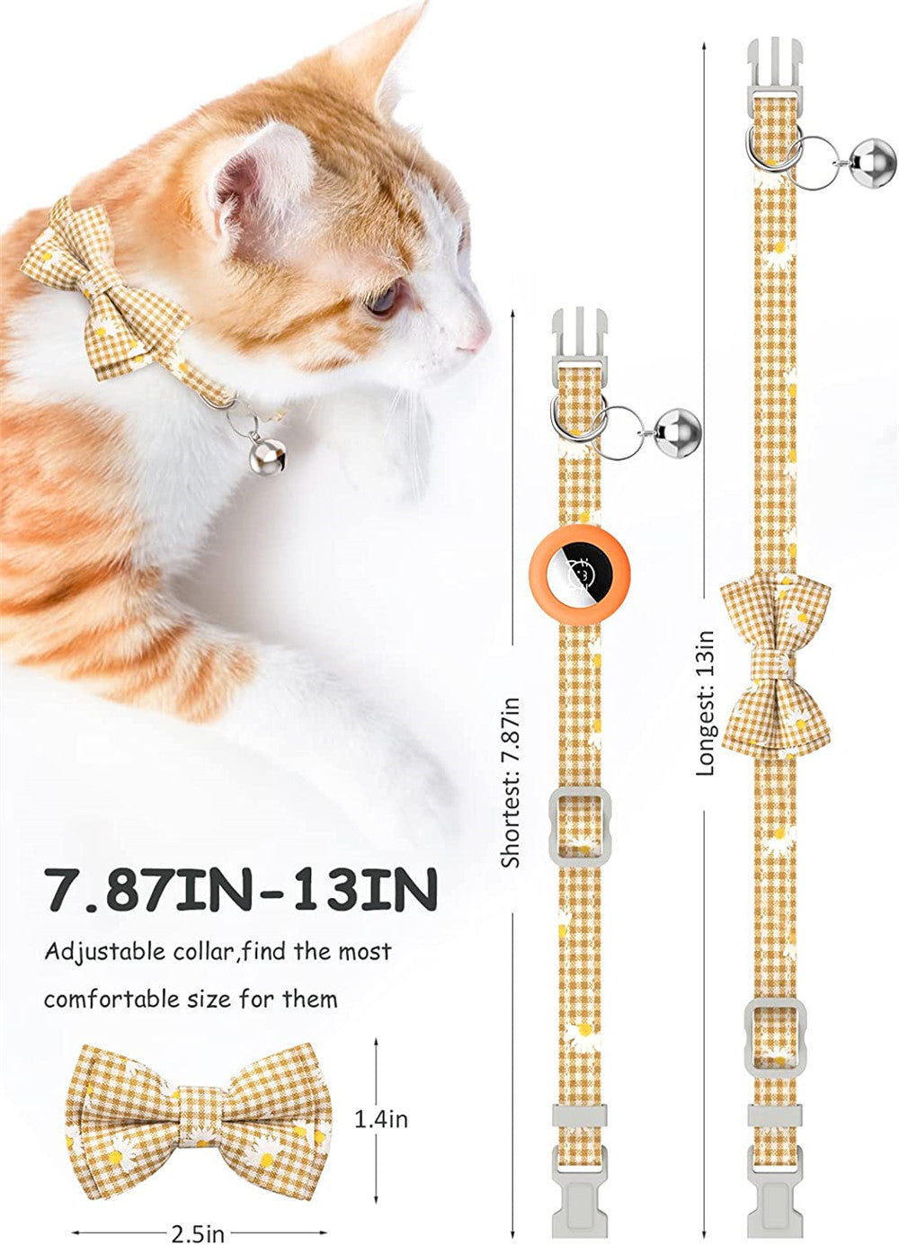 Additional view of Plaid Bow Dog & Cat Collar — Adorable Everyday Charm