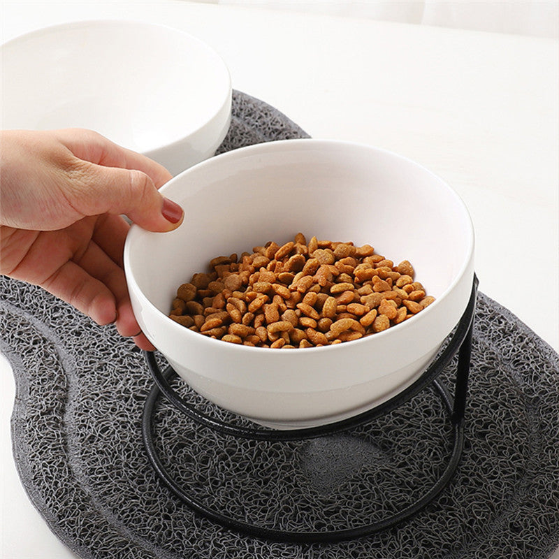 Tilted Ceramic Cat Bowl with Raised Stand — Whisker-Friendly