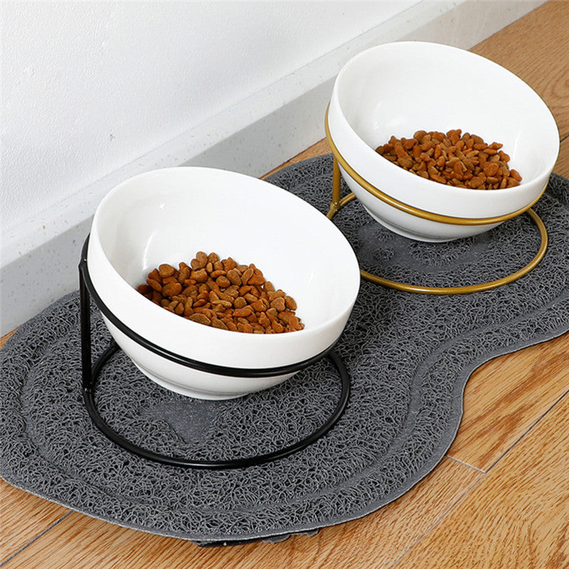 Tilted Ceramic Cat Bowl with Raised Stand — Whisker-Friendly