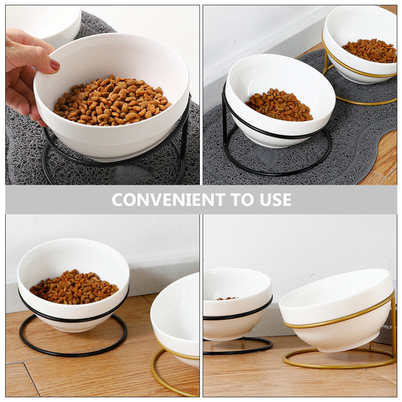 Tilted Ceramic Cat Bowl with Raised Stand — Whisker-Friendly