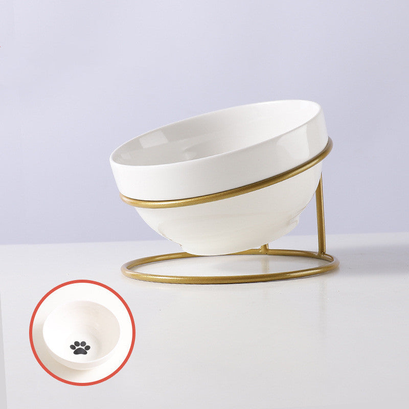 Tilted Ceramic Cat Bowl with Raised Stand — Whisker-Friendly