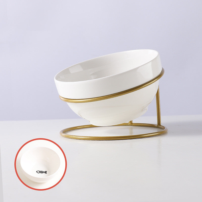 Tilted Ceramic Cat Bowl with Raised Stand — Whisker-Friendly