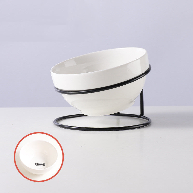 Tilted Ceramic Cat Bowl with Raised Stand — Whisker-Friendly