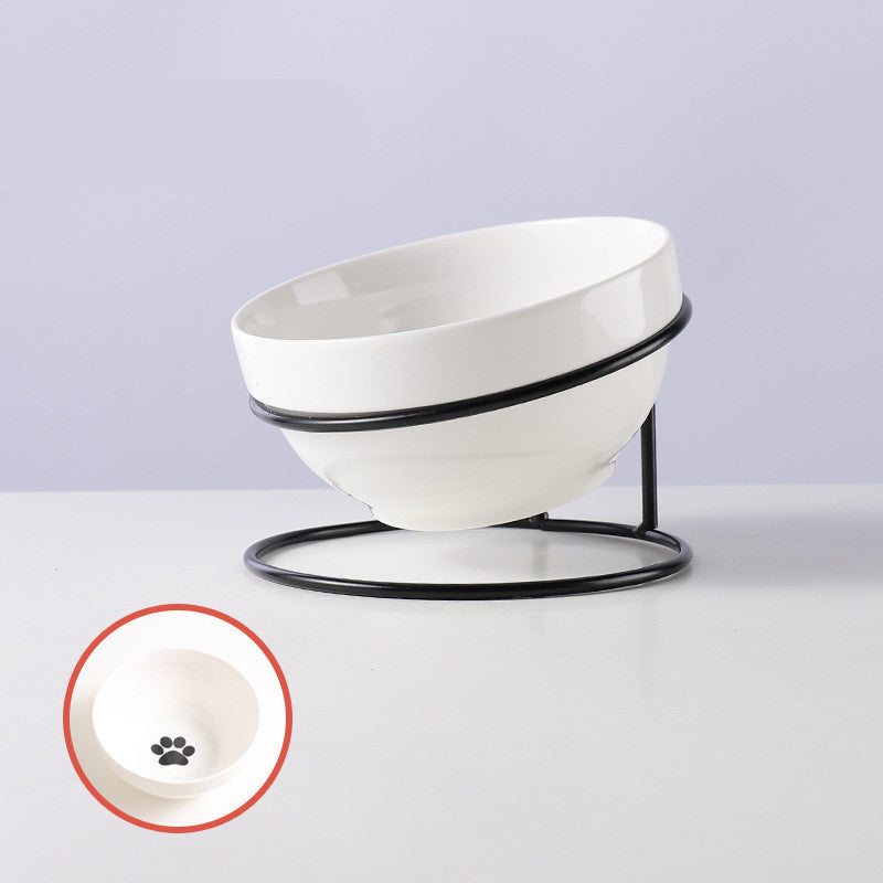 Tilted Ceramic Cat Bowl with Raised Stand — Whisker-Friendly