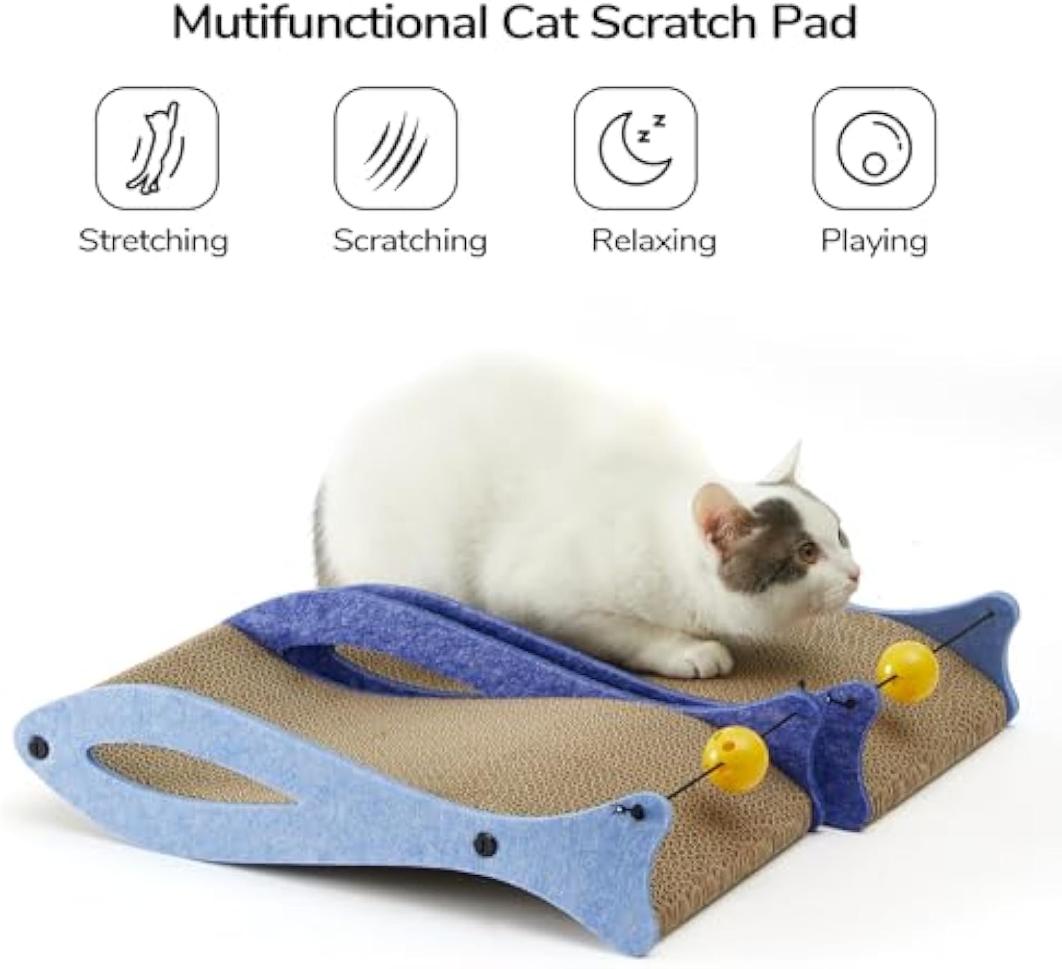 Fish-Shaped Cat Scratcher Lounge with Ball Toy for Indoor Cats