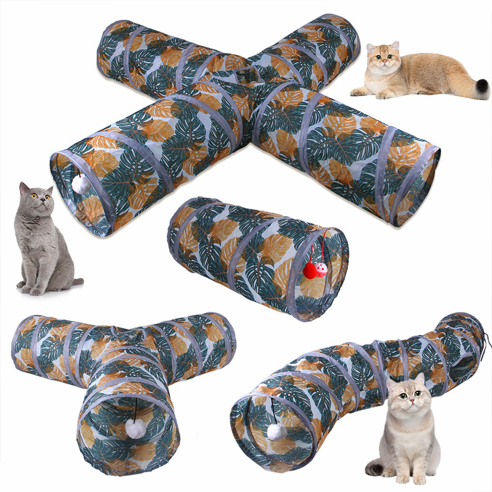 Foldable Cat Tunnel Toy — Collapsible Crinkle Play Maze