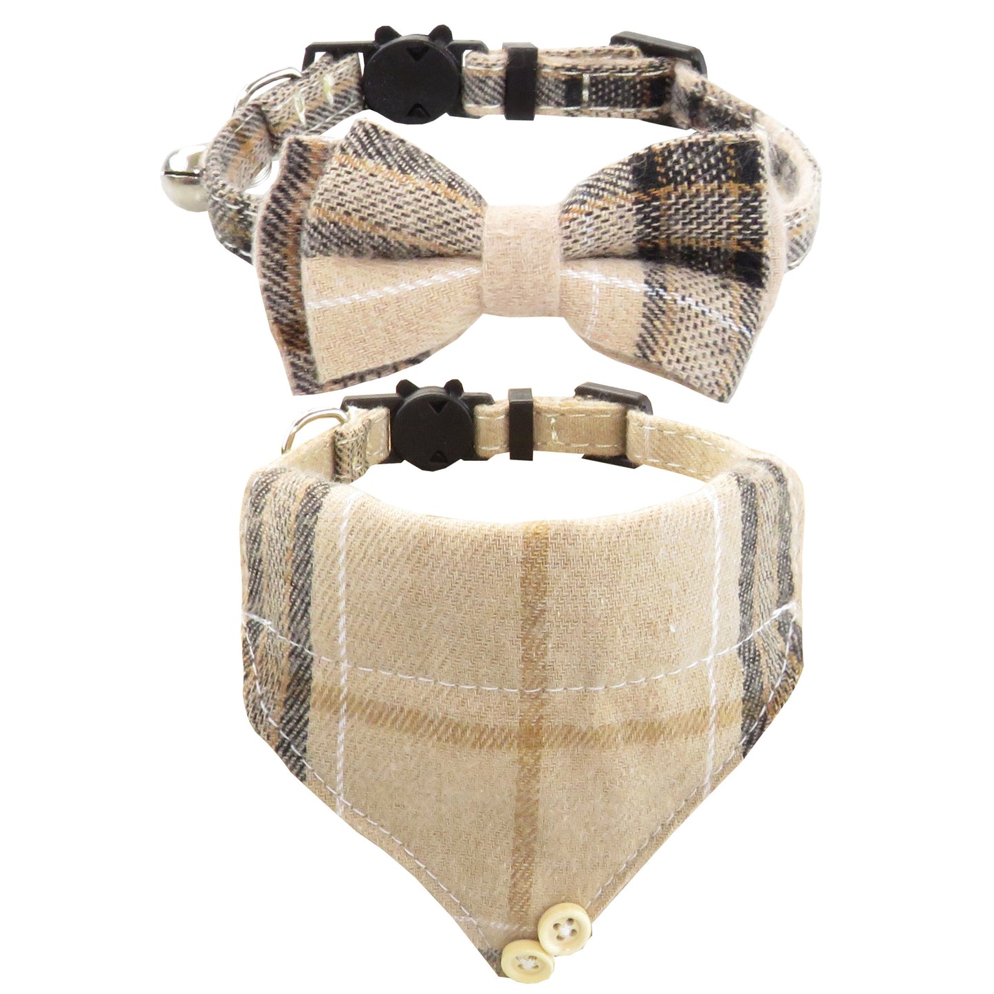 Breakaway Cat Collar with Bow Tie & Plaid Bandana