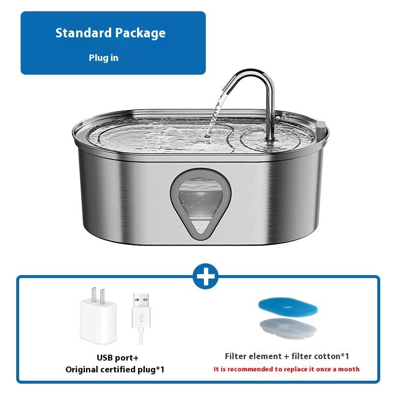 Stainless Steel Cat Water Fountain — 3.5L Smart Pet Drinking Bowl