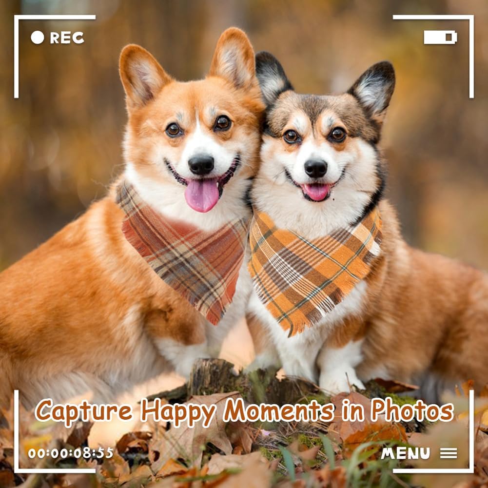Additional view of Fall Plaid Dog Bandana with Tassels — Cozy Autumn Scarf