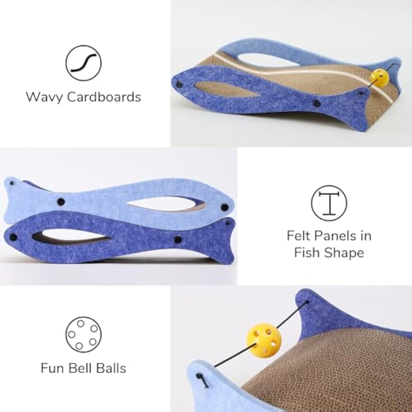 Fish-Shaped Cat Scratcher Lounge with Ball Toy for Indoor Cats