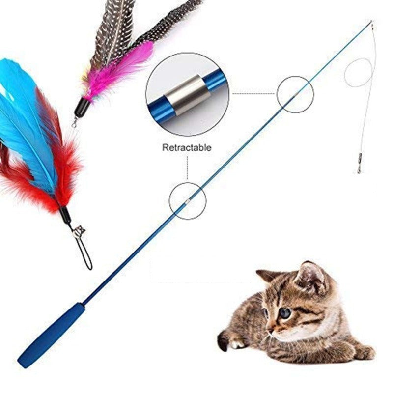 Retractable Cat Teaser Wand with Feather — Carbon Fiber Toy