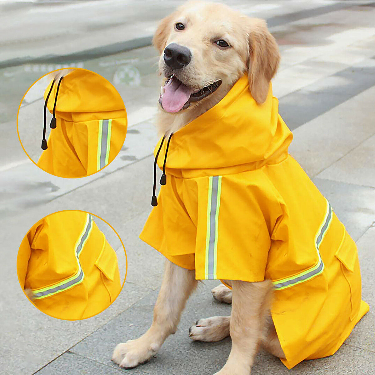 Hooded Dog Raincoat with Reflective Stripe & Leash Hole