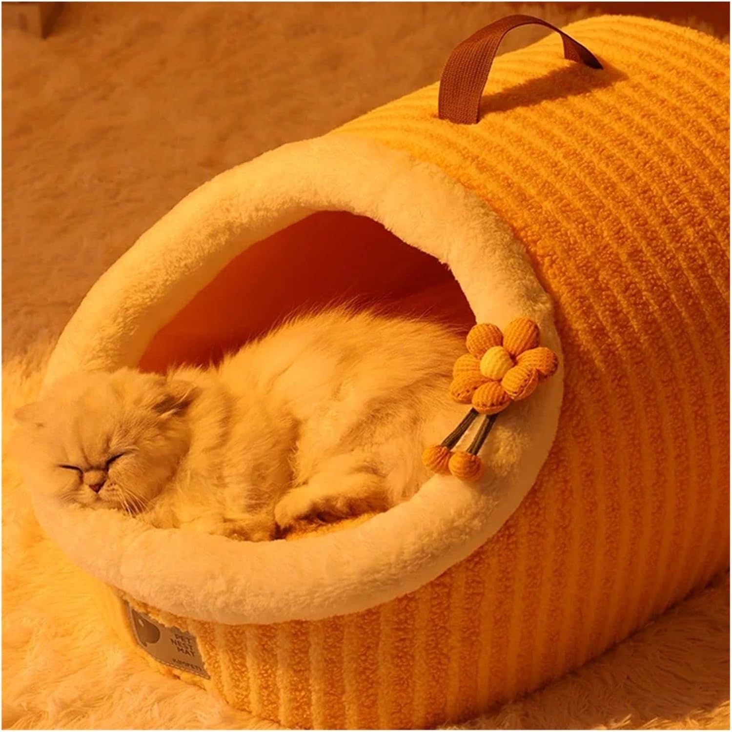 Calming Cat Cave Bed with Washable Cushion for Indoor Cats