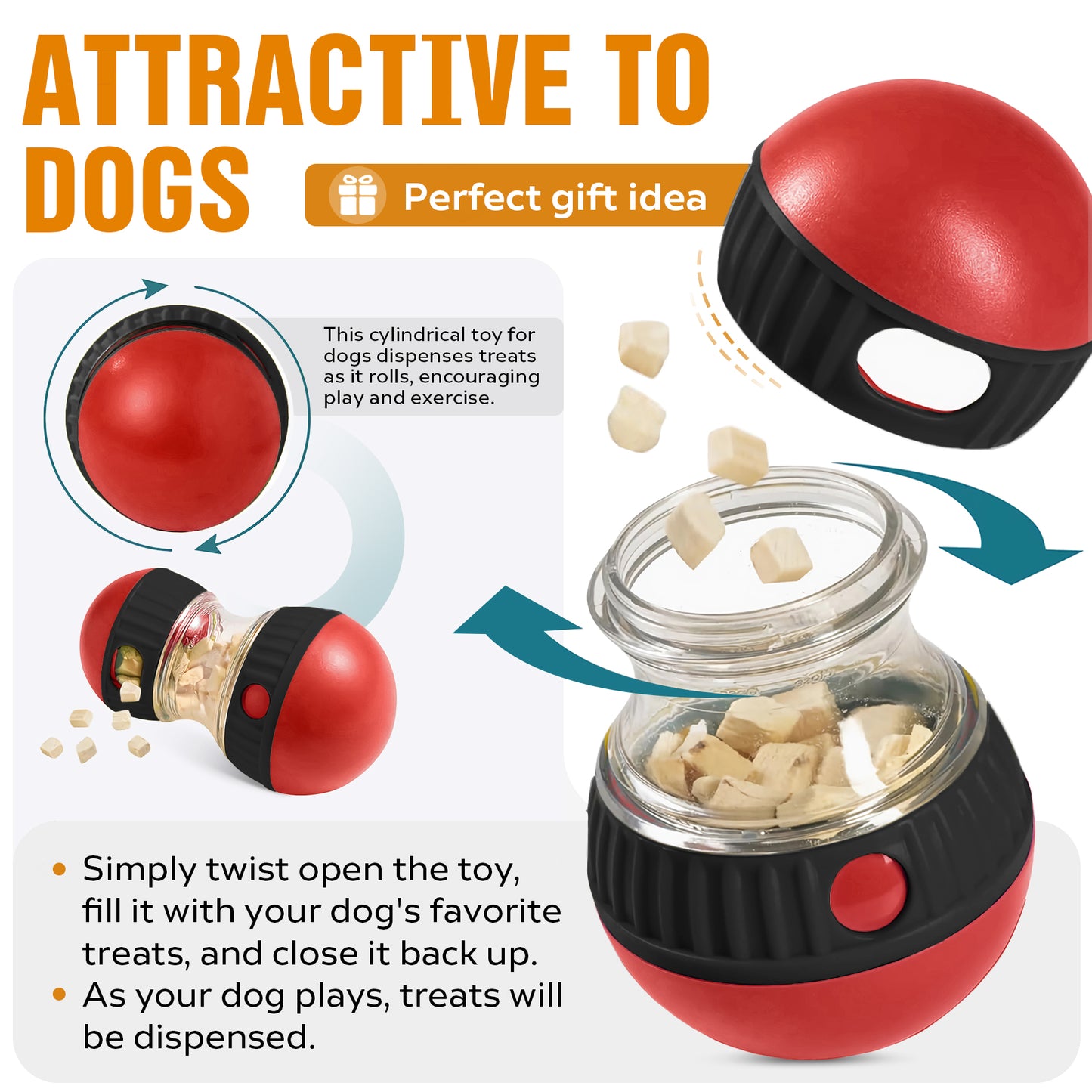 Dog Puzzle Toy, Adjustable Treat Dispensing Ball Food Dispenser Tough Slow Feeder Puppy Enrichment Training Toy Pet Interactive Chase Toys For Small Medium Large Dogs