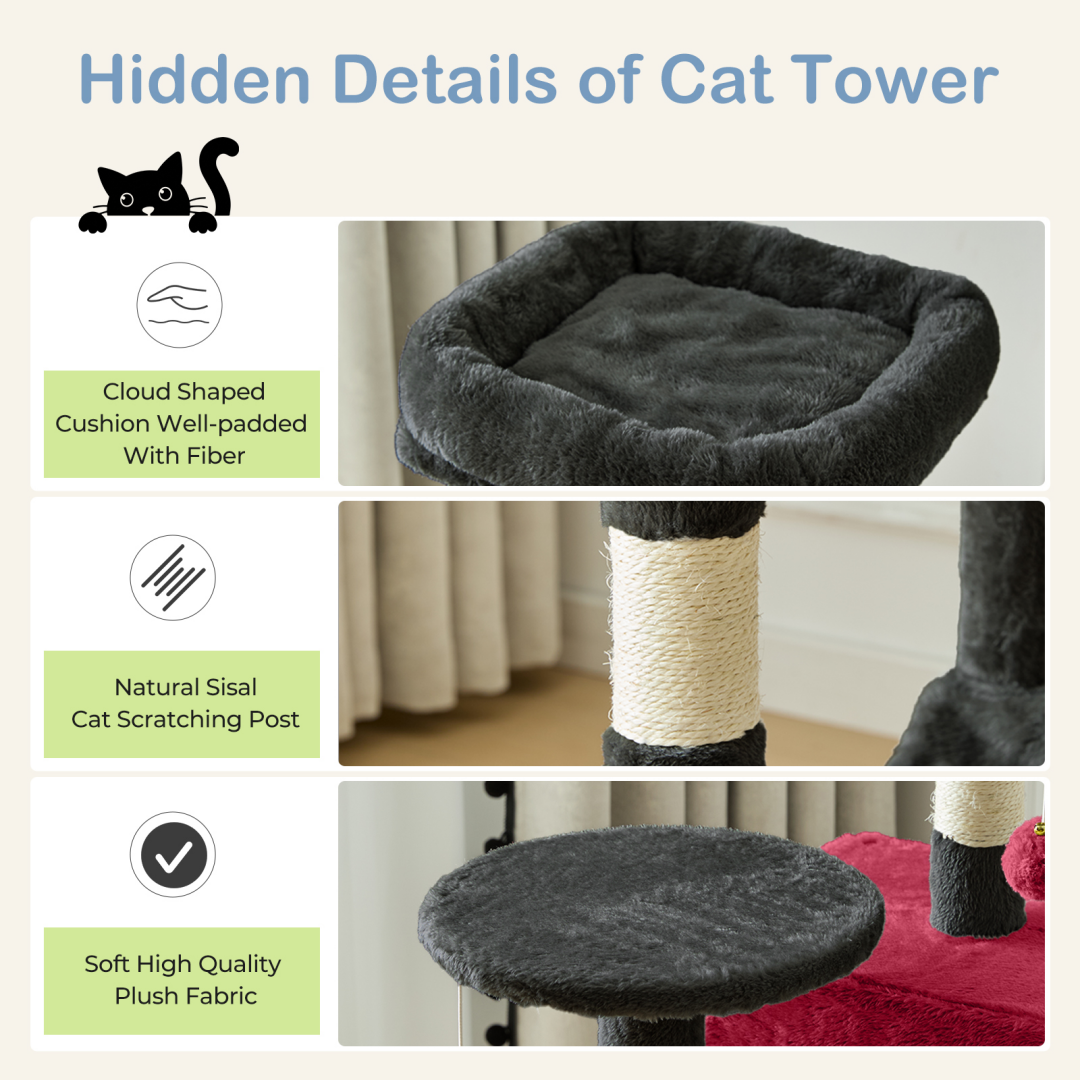 44-Inch Cat Tree Tower with Sisal Scratching Posts & Hammock