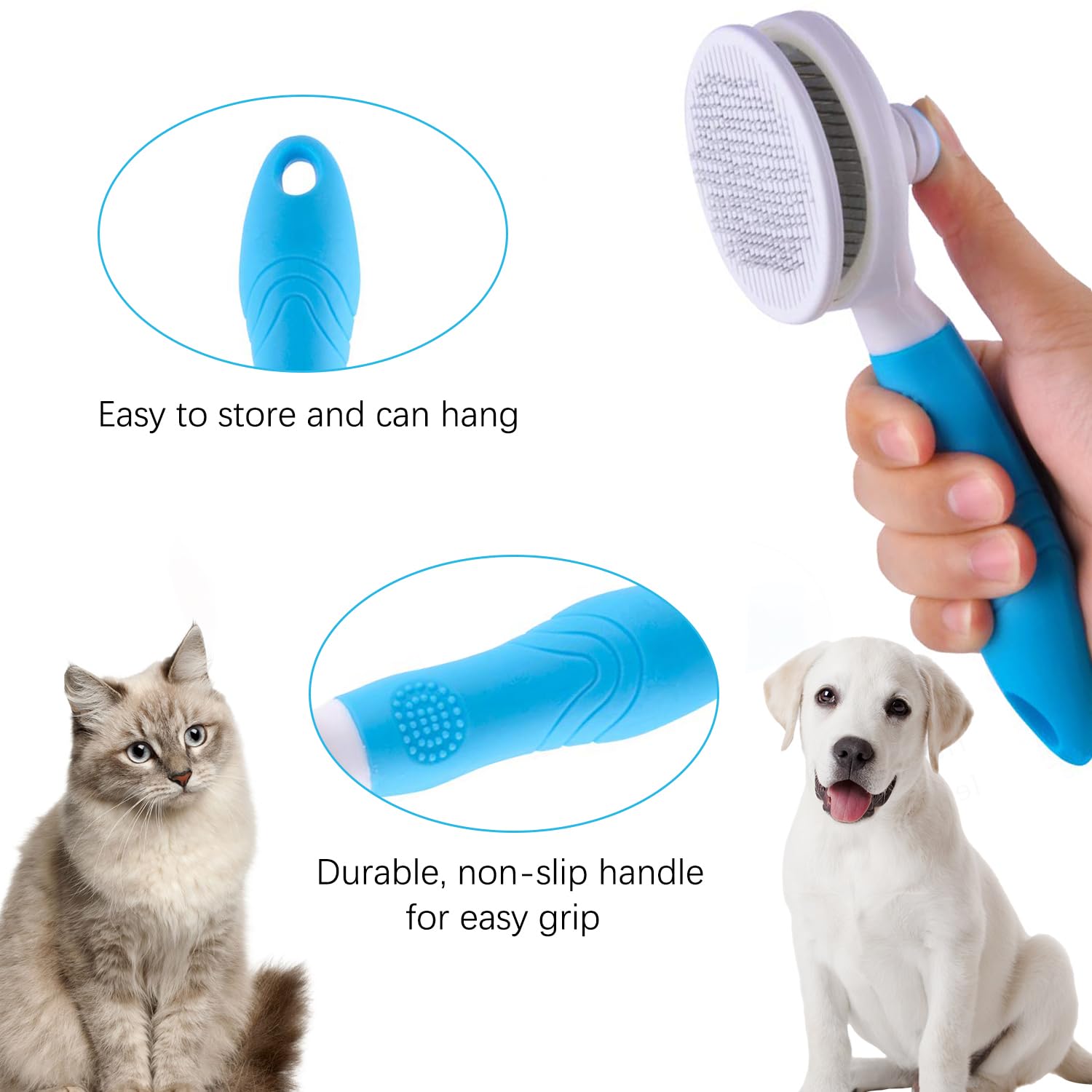 Self-Cleaning Slicker Brush for Dogs & Cats - Deshedding Tool