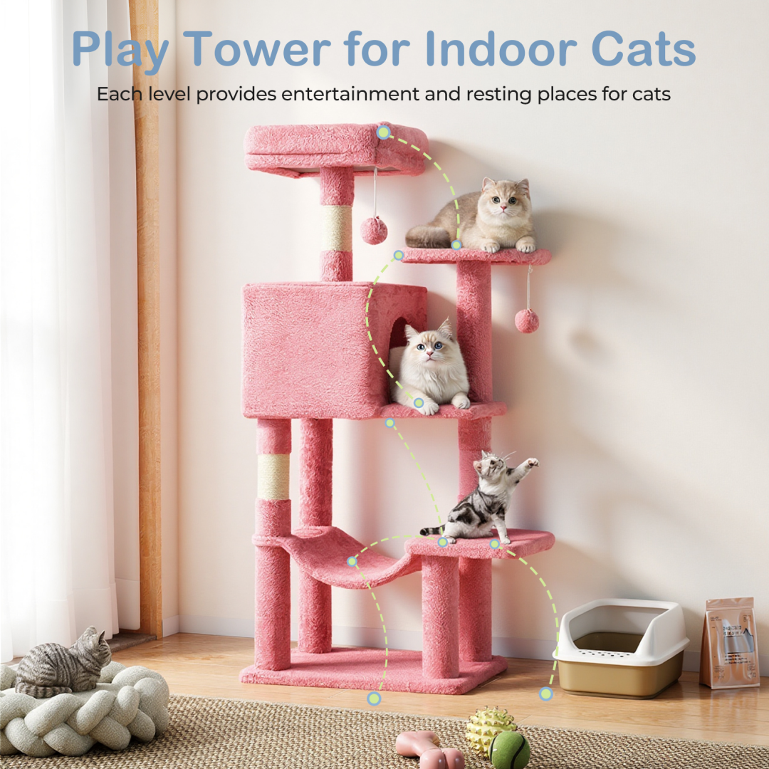 44-Inch Cat Tree Tower with Sisal Scratching Posts & Hammock