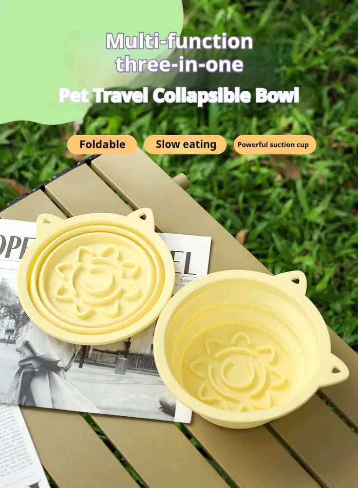 Collapsible Dog Travel Bowl with Suction Cups & Slow-Feeder