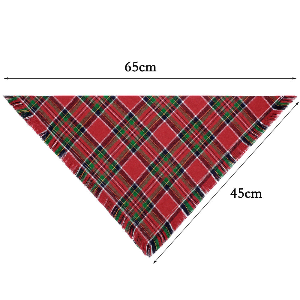 Additional view of Fall Plaid Dog Bandana with Tassels — Cozy Autumn Scarf