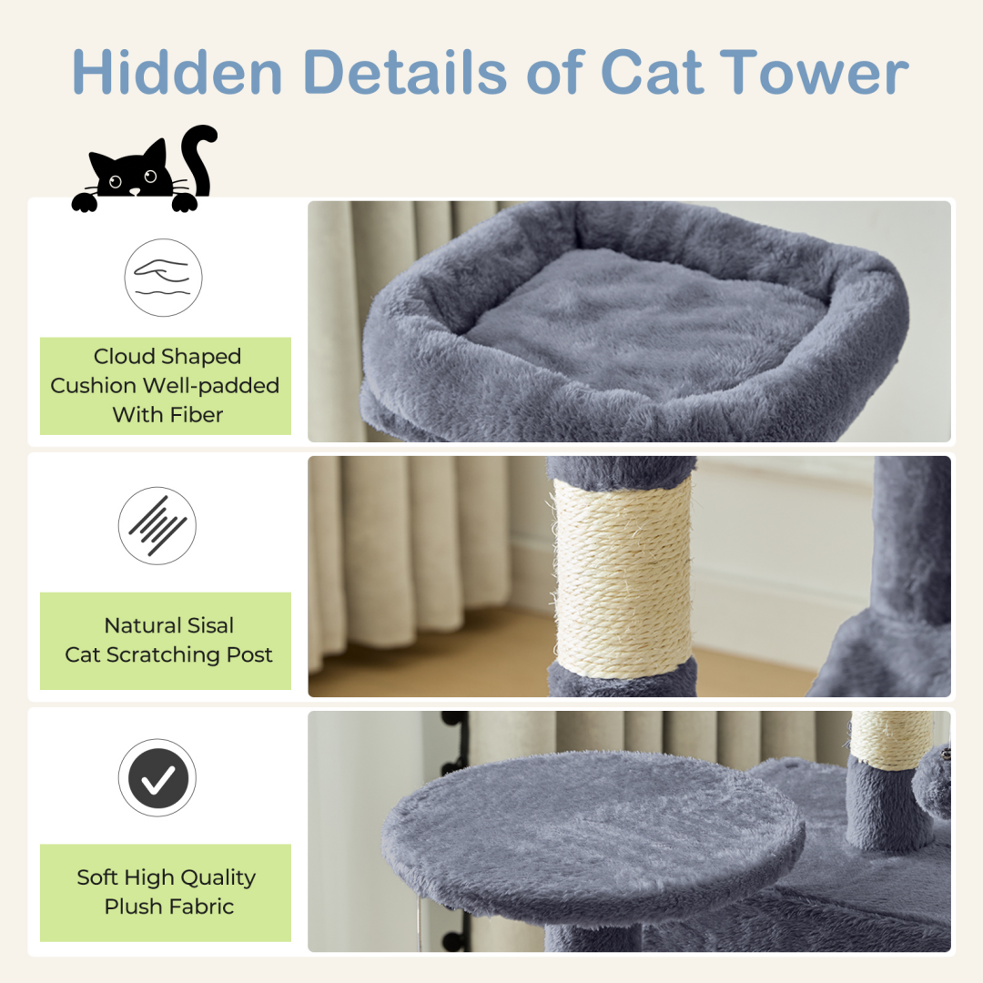 44-Inch Cat Tree Tower with Sisal Scratching Posts & Hammock