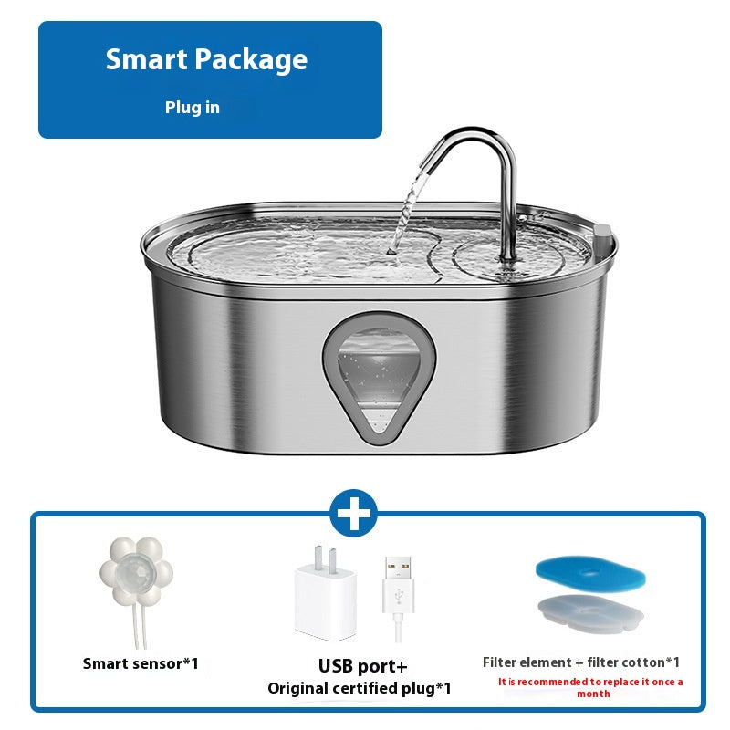 Stainless Steel Cat Water Fountain — 3.5L Smart Pet Drinking Bowl