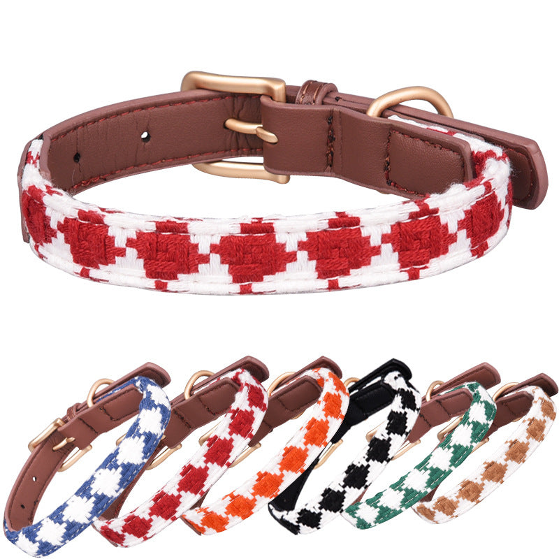 Additional view of Plaid Dog Collar — Soft Woven Linen Comfort Collar