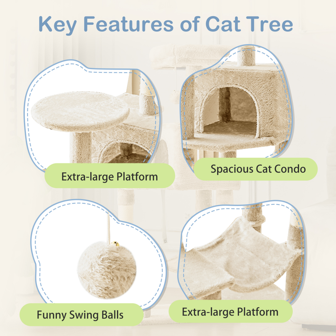 44-Inch Cat Tree Tower with Sisal Scratching Posts & Hammock