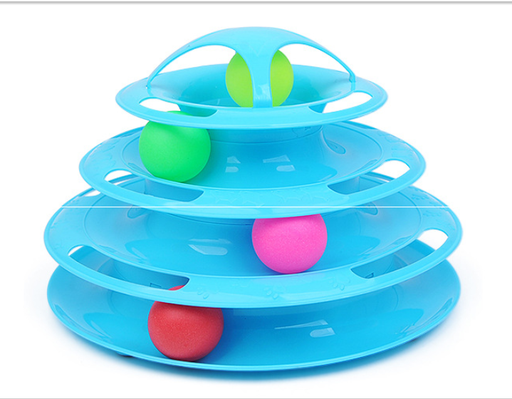 Cat Turntable Ball Toy — 4-Layer Track Tower with Teaser Wand