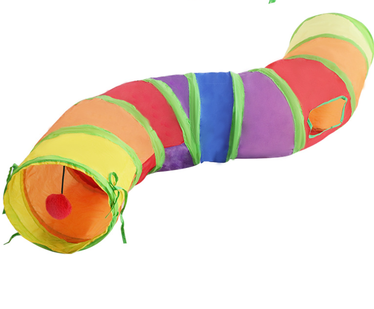 Collapsible Cat Tunnel Toy — Rainbow S-Shaped Hideaway
