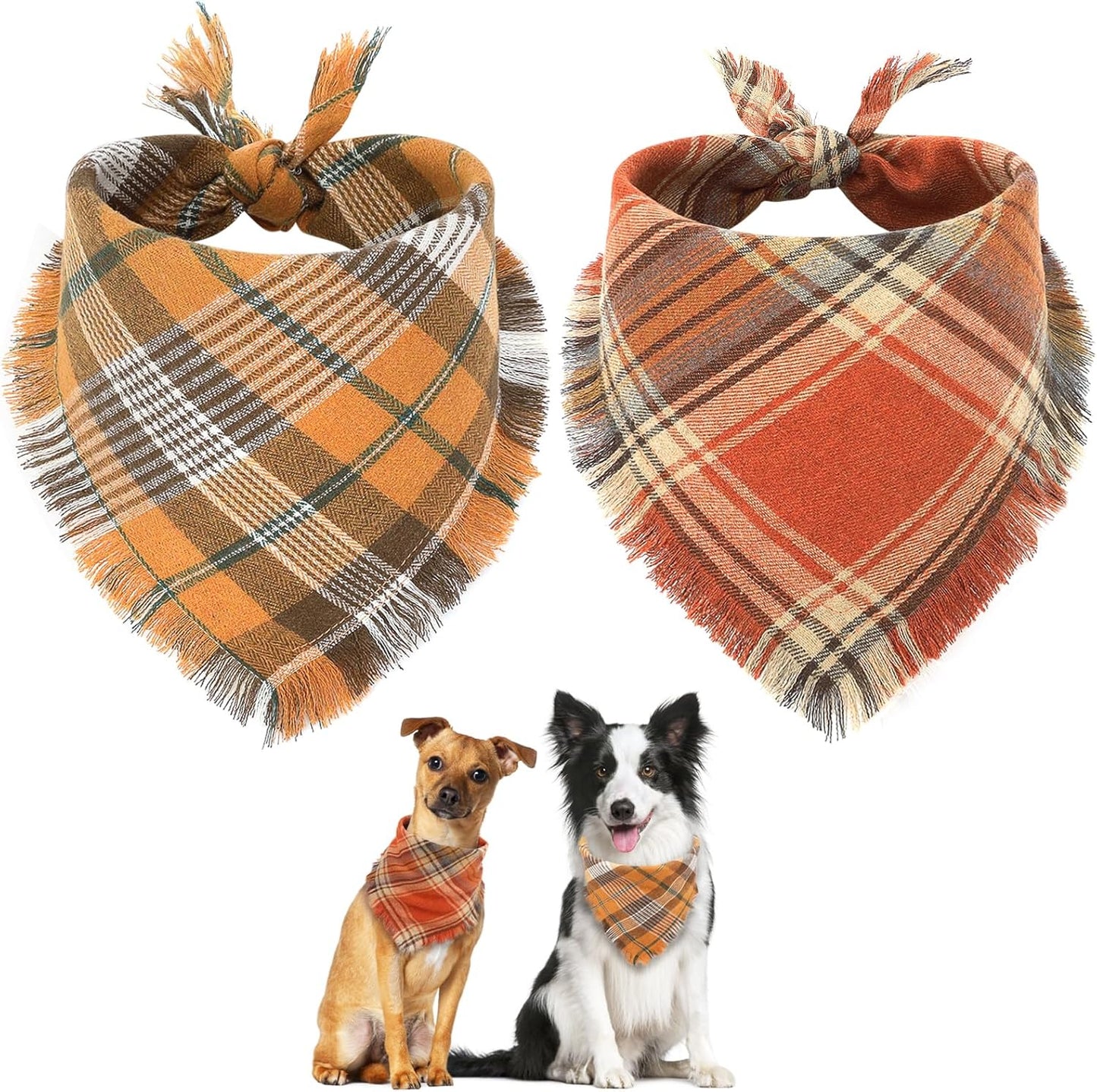 Additional view of Fall Plaid Dog Bandana with Tassels — Cozy Autumn Scarf