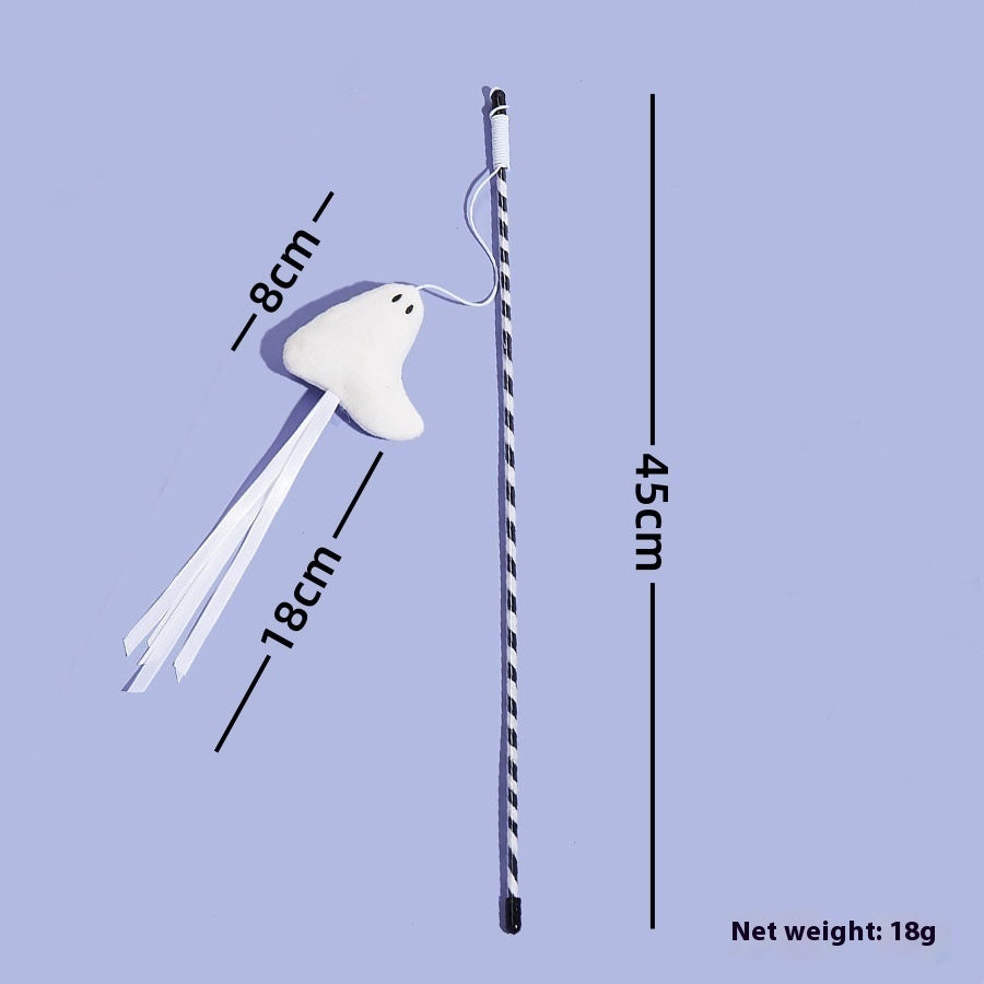 Product view of Halloween Cat Teaser Wand — Ghost & Pumpkin Plush Toy