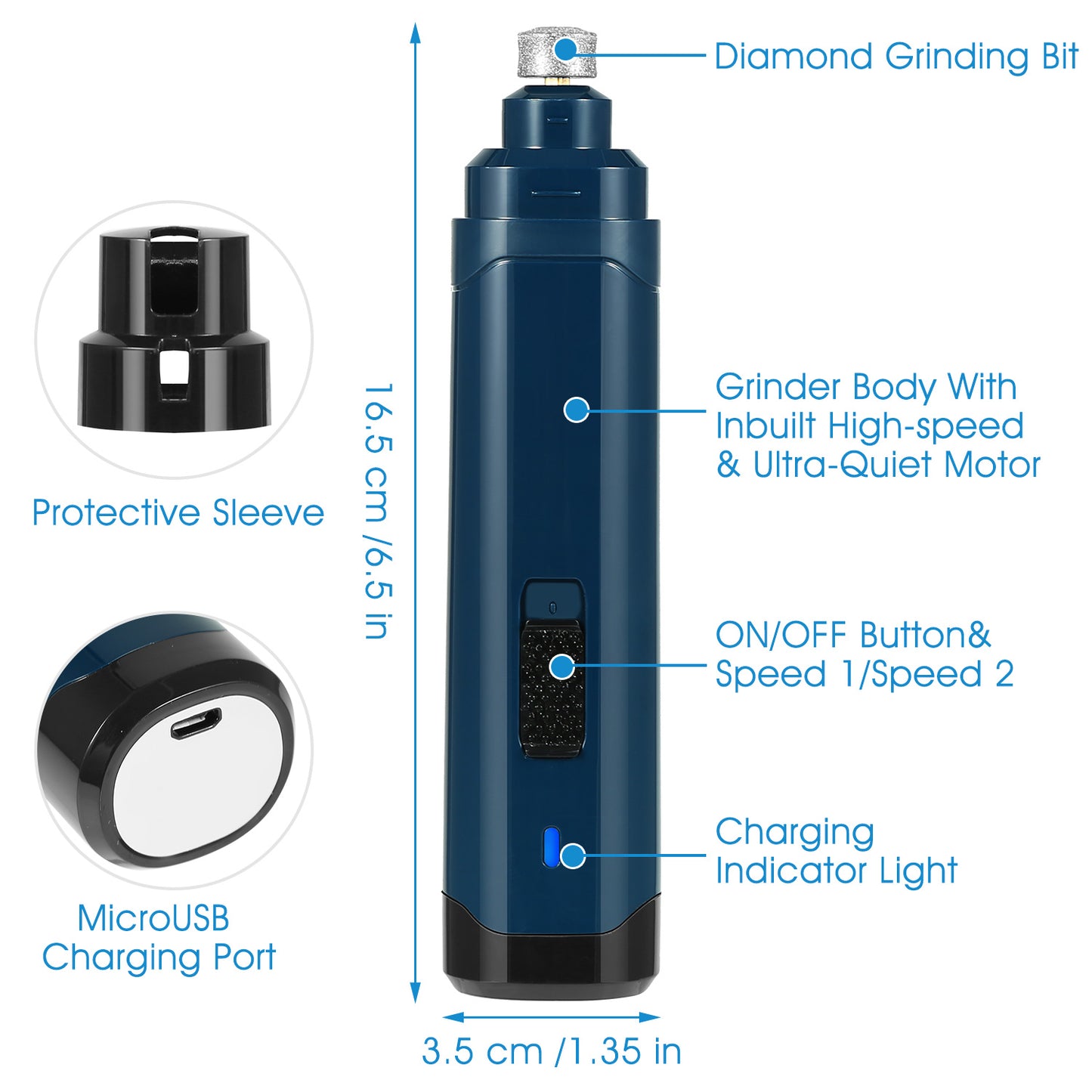 Quiet Dog Nail Grinder — Cordless USB Rechargeable Paw Care