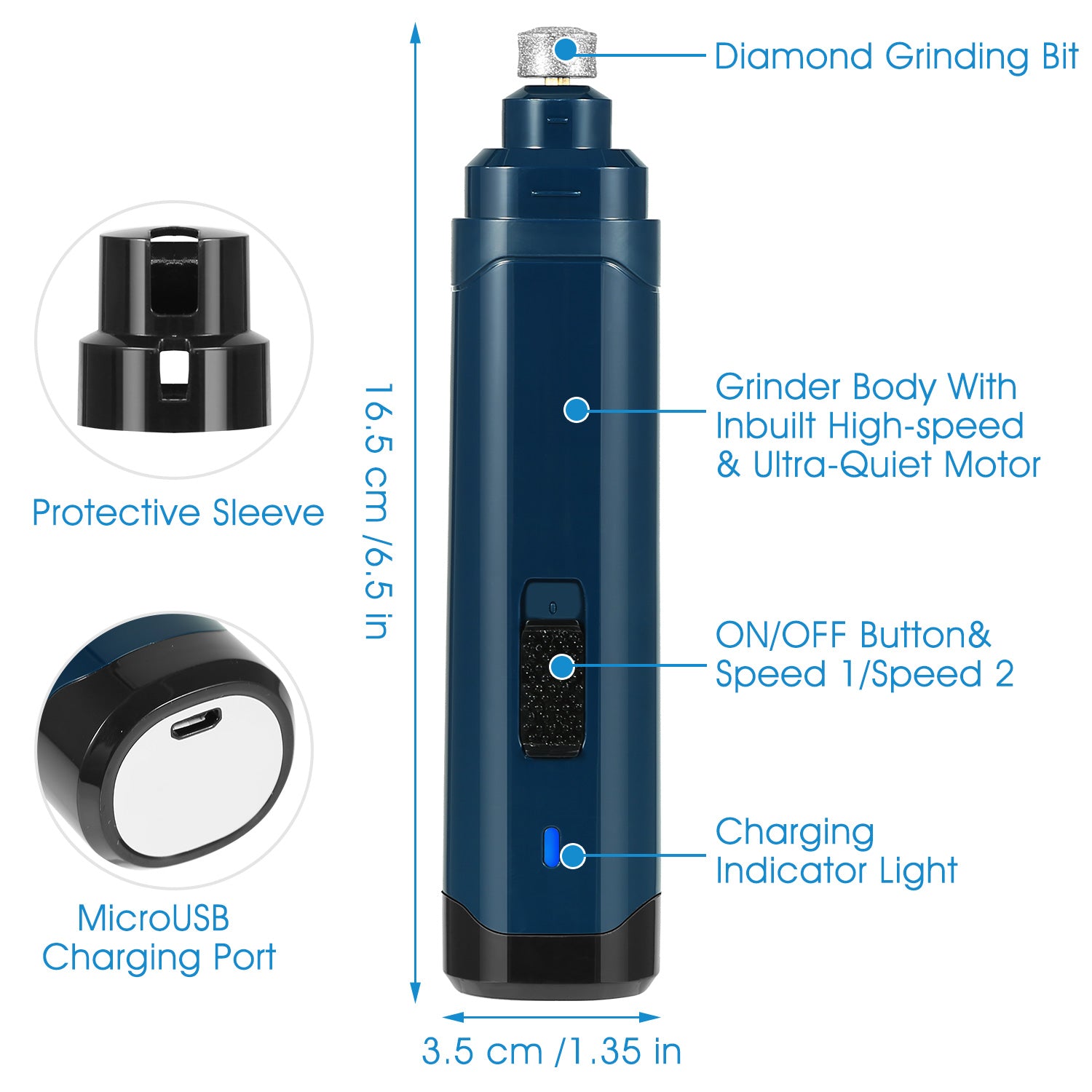 Quiet Dog Nail Grinder — Cordless USB Rechargeable Paw Care