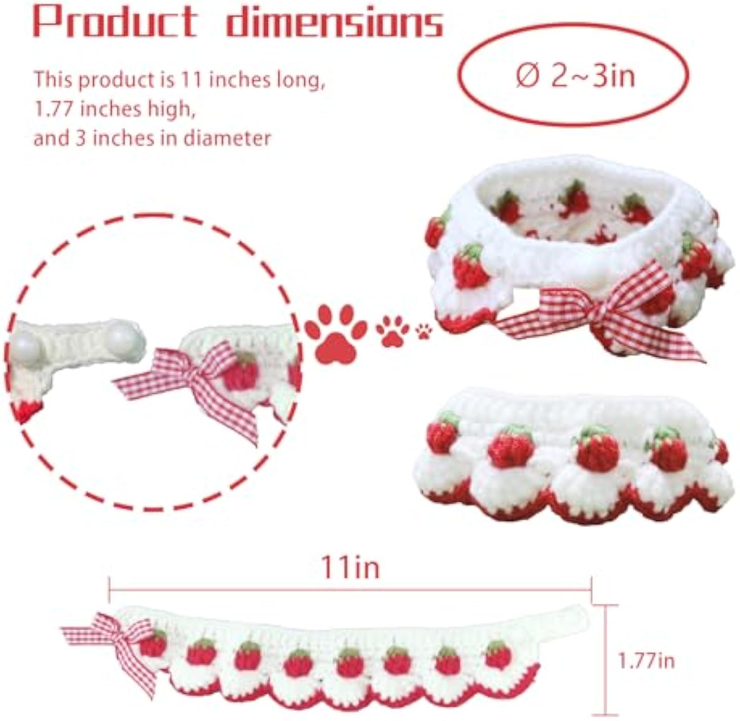 Strawberry Cat Collar with Breakaway Buckle & Bow Tie