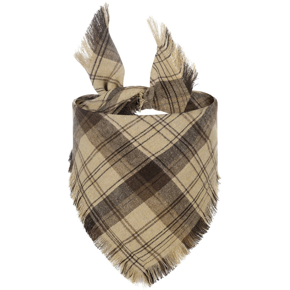 Additional view of Fall Plaid Dog Bandana with Tassels — Cozy Autumn Scarf
