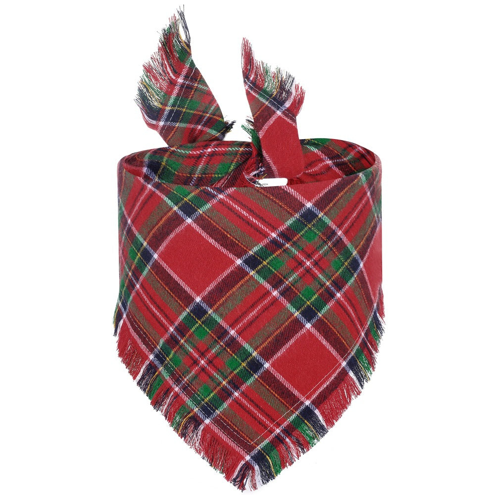 Additional view of Fall Plaid Dog Bandana with Tassels — Cozy Autumn Scarf