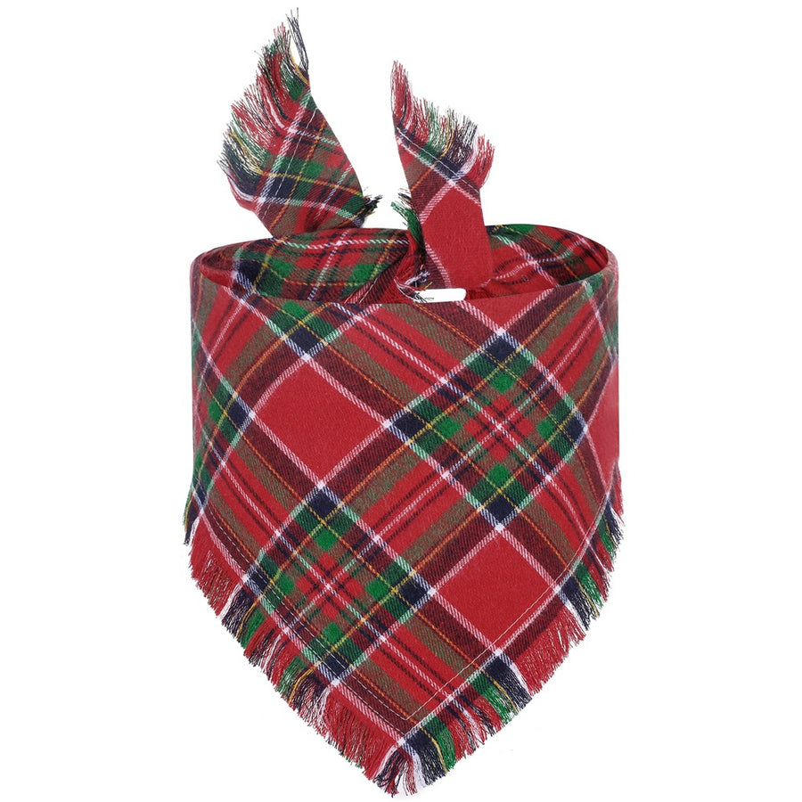 Fall Plaid Dog Bandana with Tassels